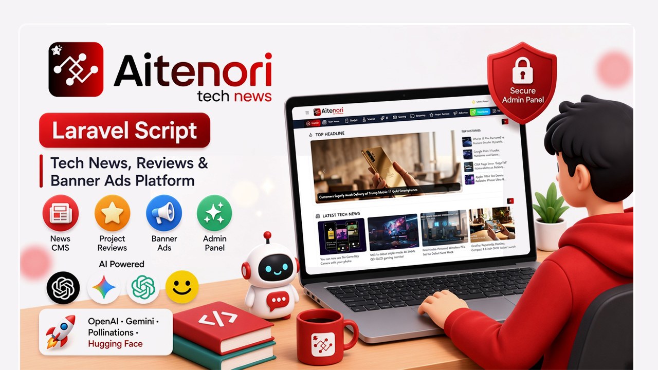 Aitenori - Tech News, Project Reviews & Banner Advertising Laravel Script